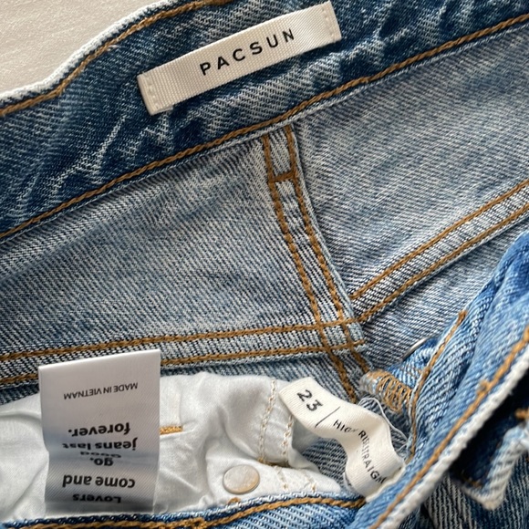 Pacsun 90s Checkered Raw Hem Blue Mom Jeans - Picture 4 of 7
